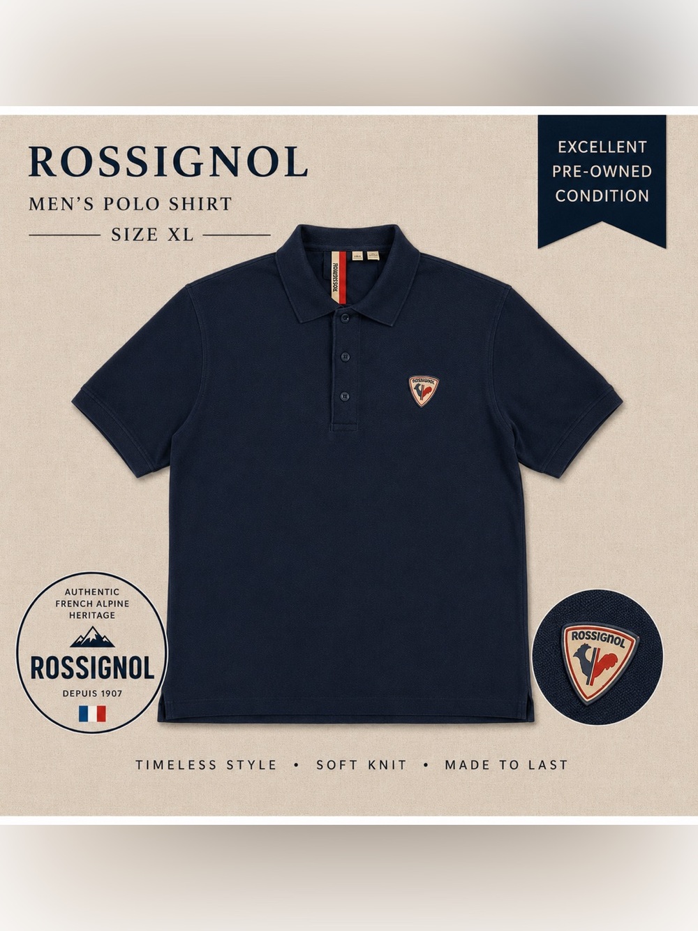 Rossignol Navy Short-Sleeve Polo with Chest Emblem